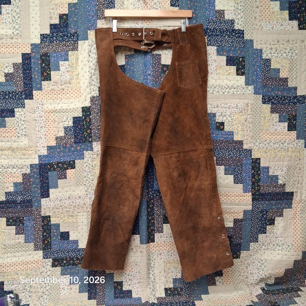 Wilsons Leather Suede Motorcycle Chaps Adult XL Brown Biker Western Riding Leg